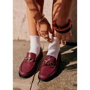 Sézane Vicky Leather Slip On Loafers Shoes Burgundy Red Women's Size EU 35